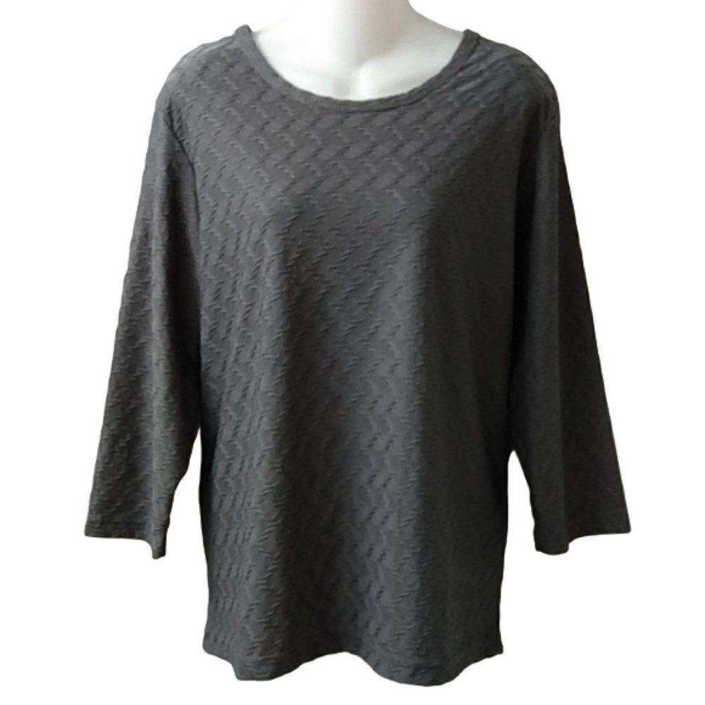 Sara Morgan Gray Textured 3/4 Sleeve Scoop Neck Blouse XL NEW